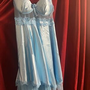 Elegant Blue Lace Trim Nightgown lingerie